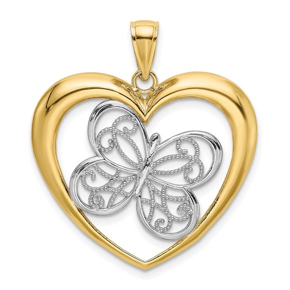10k Yellow Genuine Gold with Rhodium Butterfly In Heart...